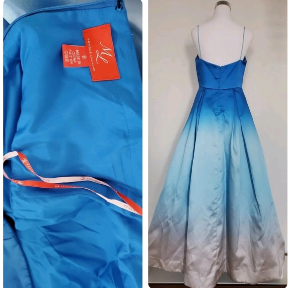 Monique Lhuillier Ombre Blue Gown Formal Dress Tutu  Flare Size 8 Medium - Picture 5 of 7